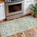 Vintage Washable 2x5 Rug Runner, Sage Green Beige Runners for hallways, Super Soft Kitchen Runner Rug Non Slip, Print Faux Wool Floral Thin Carpet Runner for Entryway Indoor Bedroom
