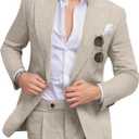 Men's Linen Suit Slim Fit 2 Piece Summer Beach Wedding Suits Peak Lapel Casual Blazer Pants Set for Prom Tuxedo (Beige, Small)