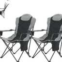 Camping Chairs, Portable 2 Pack Camp Chairs for Heavy People with Adjustable Angled Backrest, Outdoor Folding Camping Chairs for Outside Supports up to 350lbs, Carry Bag Included