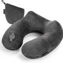 Rewondah Inflatable Travel Pillow for Sleeping Airplane - Inflatable Neck Pillow for Traveling on Plane with Washable Cover, Blow up Neck Travel Pillow for Airplanes, Cars - Portable and Comfortable (Medium, Dark Grey)