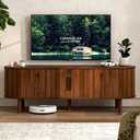 ZttRiee TV Stand for TVs up to 60 Inch, Entertainment Center with Sliding Doors and Adjustable Shelf, Modern TV Console with Storage for Living Room, Bedroom, Walnut