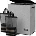 SOLEDI Double Laundry Hamper with Lid and Removable bag, Large Laundry Basket 2 Section with handles, Collapsible Dirty Clothes Hampers for Laundry, Bedroom, Dorm, College (145L, Grey)