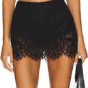 Neavuge Women Y2k Satin Silky Mini Skirt Solid Color Lace Trim Patchwork Low Rise Short Skirt Cute Retro Half Slip Underskirt (Black Lace, S)