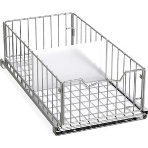 Simple Houseware Pull-Out Cabinet Sliding Basket Organizer, 17.2" D x 9.7" W x 5" H  Chrome Finished, Ideal for Kitchen and Bathroom Cabinet Storage, Under Sink or Pantry Organization