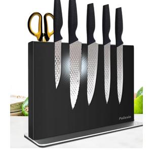 Magnetic Knife Block Without Knives—Black Stainless Steel Double-Sided Magnetic Knife Holder Stand with Strong Magnets, Knife Storage Organizer for Kitchen Counter top