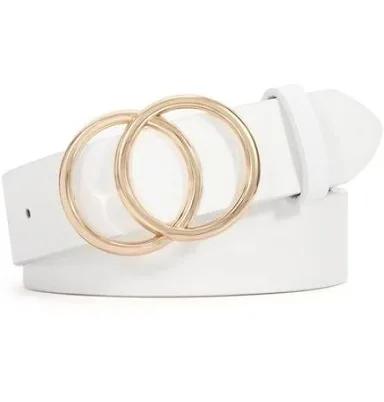 WHIPPY Women's Leather Belt for Jeans Pants Dresses Casual Fashion Waist Belt with Gold Buckle (White)