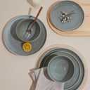 Pokini 16 Piece Double Bowl Dinnerware Sets, Stain Resistant Dish Set with Pasta Bowls, Easy Cleaning Dishes, Multi-Functional Plate and Bowl, Stack Compactly Plate Set, Service for 4