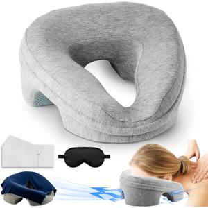 Face Down Pillow for Massage Table, Massage Headrest for Bed, Stomach Sleeping Pillow with Face Cradle Pad, BBL Pillow After Surgery Post Eye Surgery Recovery, Massage Pillow with Removable Cover Grey