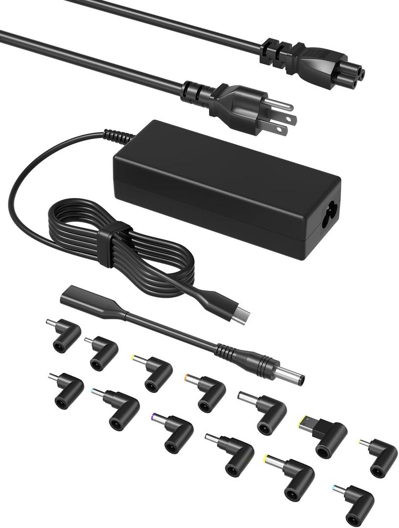 100W USB C Universal Laptop Charger with 15 Tips Compatible with Hp Dell Lenovo Acer Asus Toshiba Samsung MacBook IBM LG Fujitsu MSI IBM Google Chromebook Tablets Power Adapter Cord