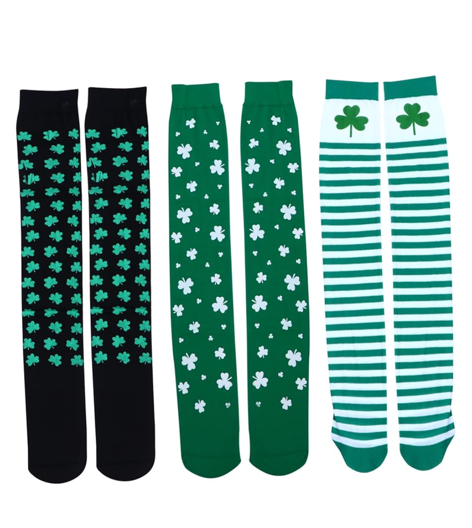SOIMISS 3pairs Shamrock Print Tube Stockings for Women Patrick's Day Comfortable and Easy to Clean Thigh High Socks Unique for Festive Celebrations