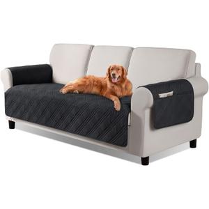 TAOCOCO Waterproof Sofa Covers for Dogs Pets with Non Slip Backing, Couch Seat Covers with Side Pocket for 3 Cushion Couch Washable Dog Couch Cover Protector Sofa Slipcovers(Sofa, Black)