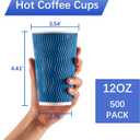 Lamosi 500-Count 12 oz Insulated Paper Coffee Cups Bulk, Disposable Corrugated Cups 12oz, Kraft Ripple Wall Design for Hot Beverage or Cold Drink Office Home Party Travel Cafe (Navy)
