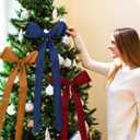 12 PCS Christmas Frayed Edge Bows Decoration - 12" x 24" Chiffon Silk Ribbon Large Vintage Bow Ornaments Set for Xmas Tree Topper, Garland, Wreath, Candlestick - Holiday Indoor Outdoor Decor (Classic Color)