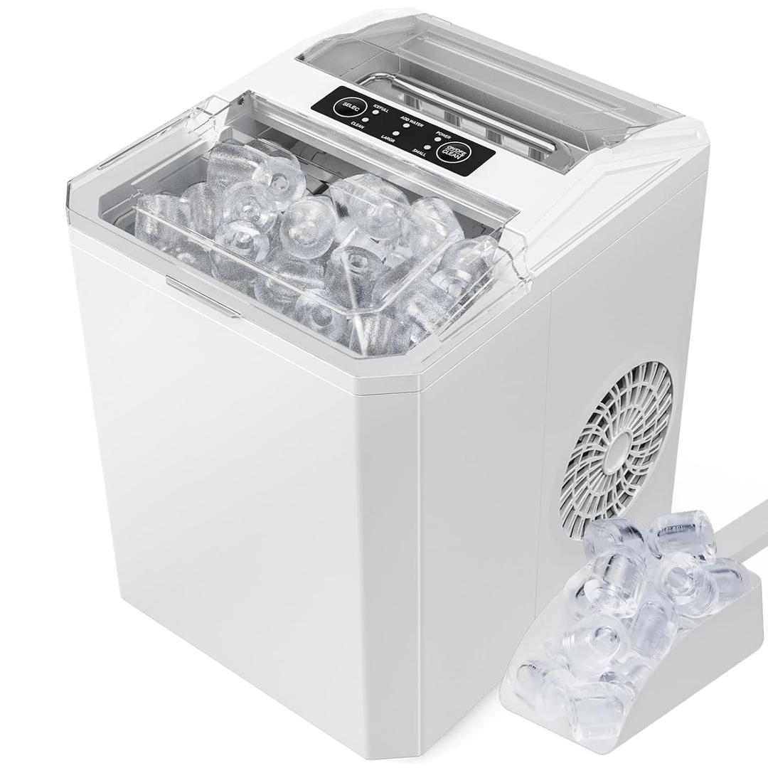Sweetcrispy Countertop Ice Maker - 9 Cubes in 6 Mins, 26lbs/24Hrs, 2-Size Bullet Ice, Self-Cleaning Portable Ice Machine with Quiet Operation for Home Office Camping, White