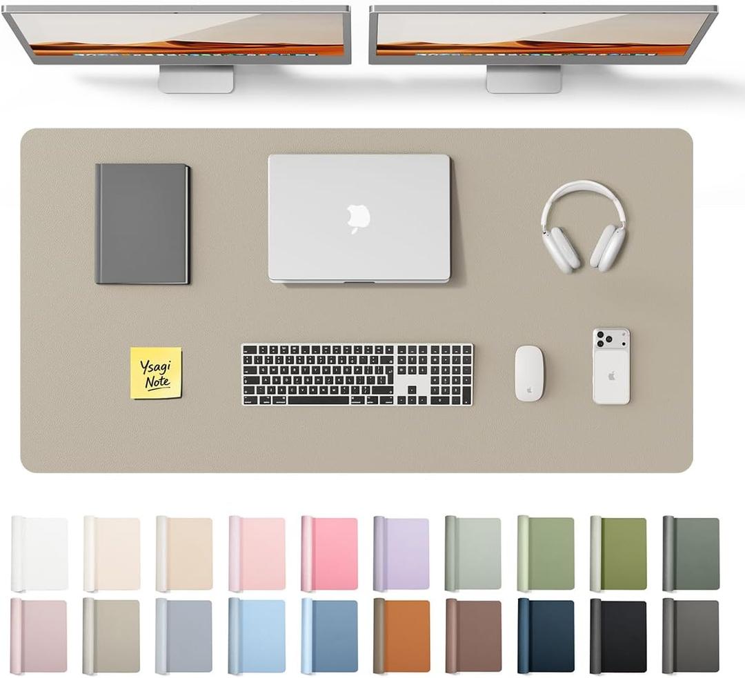 YSAGi Leather Desk Pad Protector, Office Desk Mat, Large Mouse Pad, Non-Slip PU Leather Desk Blotter, Laptop Desk Pad, Waterproof Desk Writing Pad for Office and Home (Olive Beige, 47.2" x 23.21")