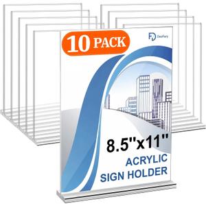 Daofary Acrylic Sign Holder 8.5 x 11 Inches 10 Pack, Double-Sided Stand up Table Top Paper Holder, Store Sign Holders, Plastic Sign Display for Restaurants, Hotels, Office