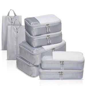Packing Cubes for Travel, 8 Set Packing Organizers with Zipper Pulls and Mesh Top Panel - Light-weight Travel Cubes for Carry On and Suitcases, Light Gray