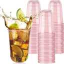 50pcs 500ml/16oz Disposable Stemless Glasses,PET Disposable Drinking Cups,Cold Party Clear Plastic Glasses for Parties Birthday,Wedding,Meeting,Christmas Party Supplies. (Pink)