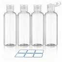 4 Pack 3.4 Oz (100ml) TSA Approved Travel Bottles for Toiletries, Leak Proof Plastic Travel Essentials Accessories with Labels | 4 Pack, TSA Approved, for Toiletries, Leak Proof, with Labels