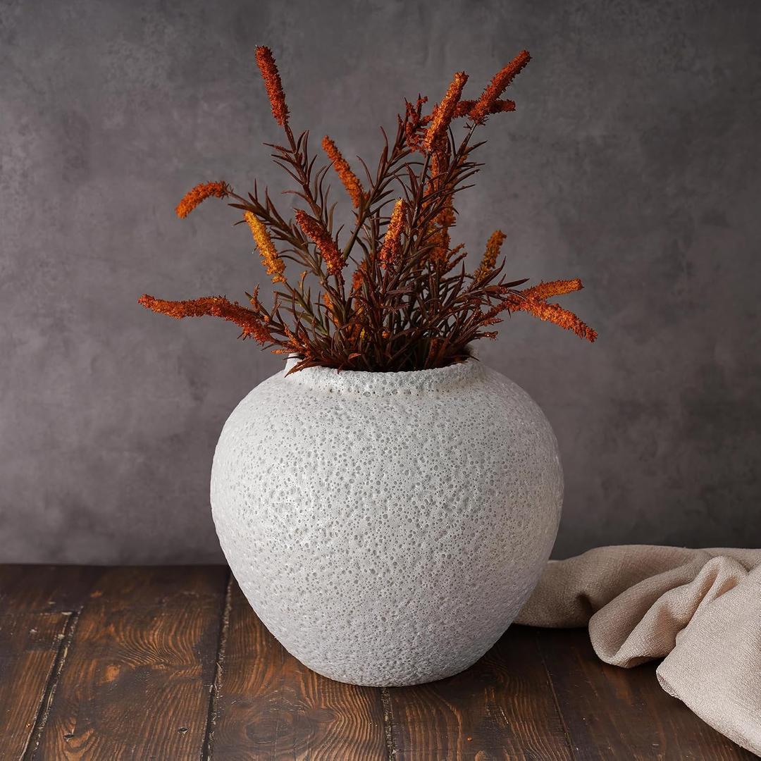 NiHome 7.8" Rustic Ceramic Vase with Bubble Texture, Handmade Clay Flower Vase with Pad, Vintage Farmhouse Boho Decor Centerpiece for Living Room, Bedroom, Shelf, Mantel, Entryway