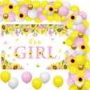 Jollyboom Sunflower Baby Shower Decorations - It's a Girl Backdrop Balloon Garland Arch Kit with Simulated Sunflower Flowers