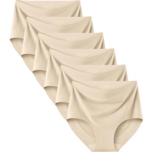 Kalapa Seamless Womens Underwear High Waisted No Show Briefs Silky Stretch Breathable Full Coverage Ladies Panties Multi Pack (US, Alpha, Medium, Regular, Regular, Nude (6 Pack))