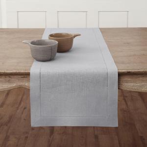 Solino Home Linen Soft Grey Table Runner 72 Inches Long - 100% Pure Linen Hemstitch Table Runner 14 x 72 Inch for Dresser, Dining, Spring, Summer - Classic Hemstitch