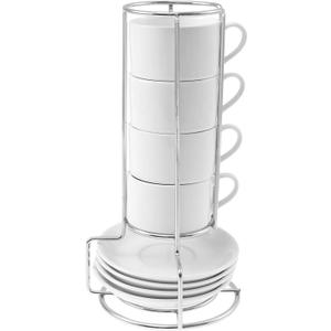 4 Pcs Ceramic Cappuccino Cup with Saucers and Metal Stand, Stackable Espresso Cup for Espresso Specialty Coffee Drinks Latte Americano and Tea(white,1) 4 Pcs Ceramic Cappuccino Cup with Saucers and Metal Stand, Stackable Espresso Cup for Espresso Specialty Coffee Drinks Latte Americano and Tea(white,1)