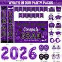 Graduation Decorations Class of 2026 Set - Purple Themed Congrats Grad Banner & Backdrop, Hanging Swirls, Porch Sign, Balloons, Foil Number 2026 for High School & College Celebrations, 18in, 12in, 10-inch