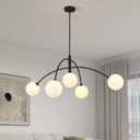 Mid Century Chandelier Black Ceiling Light 5 Light Sputnik Light Fixture with White Glass Globe Adjustable Modern Sputnik Chandelier for Dining Room Kitchen Bedroom