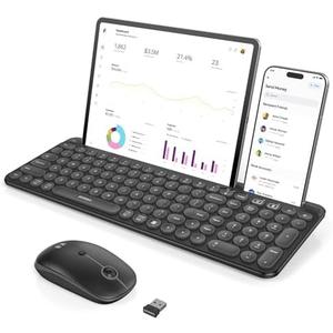 seenda Bluetooth Keyboard and Mouse for iPad, Multi-Device Bluetooth + 2.4G Wireless Keyboard Mouse with Tablet Holder for MacBook/Windows Computer, iOS/Andriod Tablet Phone, Black