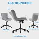 YOUNIKE Office Chair, Armless Desk Chair with Wheels, Adjustable Swivel Rolling Home Office Computer Task Chairs, Modern Faux Leather Upholstered Vanity Chair, Grey