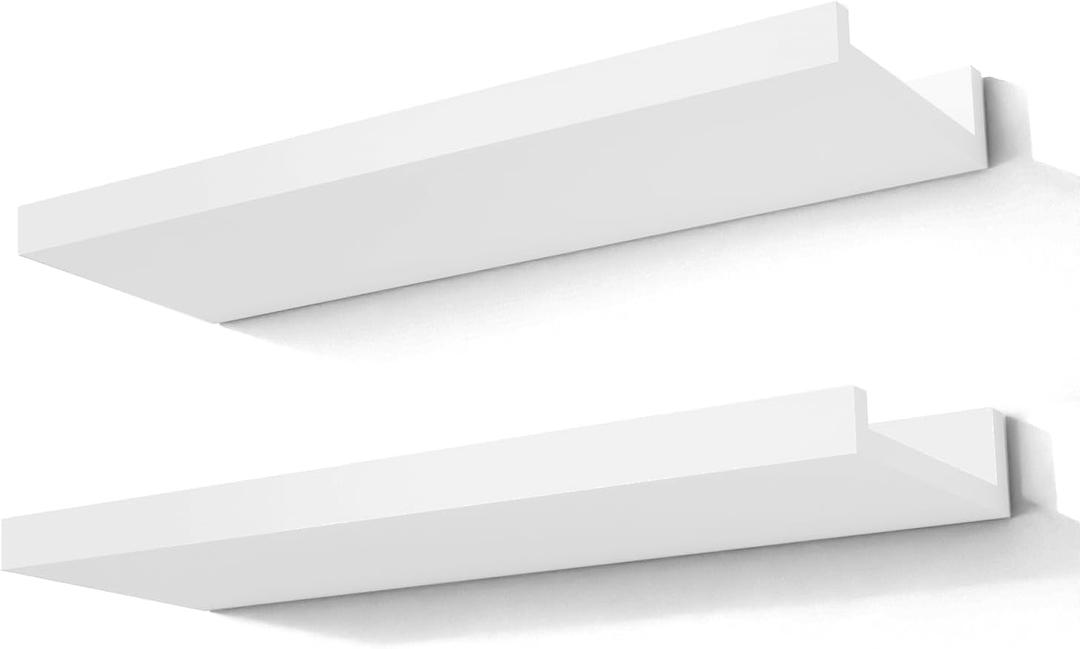White Floating Shelves for Wall Decor, Wall Mounted Wood Storage Shelf for Bedroom, Living Room, Bathroom, Kitchen, Nursery, Display Picture Ledge Shelf with Lip Set of 2-14 Inches, White (13.6in) White Floating Shelves for Wall Decor, Wall Mounted Wood Storage Shelf for Bedroom, Living Room, Bathroom, Kitchen, Nursery, Display Picture Ledge Shelf with Lip Set of 2-14 Inches, White (13.6in)