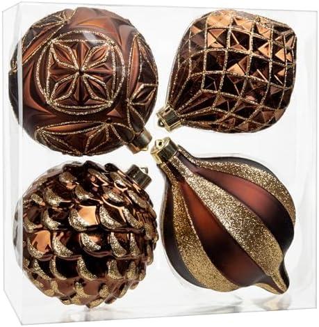 Hollyone 4.7 Inch Large Red and Gold Christmas Ornaments Bronze Tree Balls 4Pcs Shatterproof Christmas Hanging Ornaments for Xmas Tree Decor Wedding Holiday Party Wreath Home Decor (Red, 120mm)