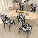 Stretch Dining Chair Covers Set of 6,Floral Print Chair Covers,Soft Removable Washable,Pet Friendly Furniture Protector,Universal Chair Slipcovers for Home, Kitchen,Ceremony Dining Room Seat (Black Base White Rose)