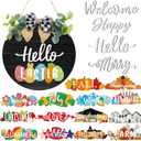 20 Pieces Interchangeable Welcome Sign for All Seasons Seasonal Front Door Decor with 4 Pcs Sign and 15 Pcs Changeable Icons Farmhouse Front Porch Rustic Holiday Wooden Door Decor(Black)