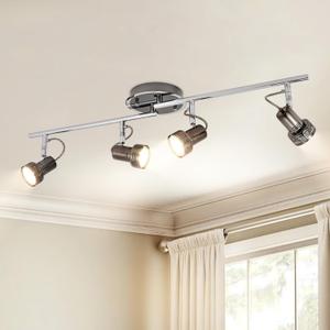 Depuley Modern Track Lighting Kit, 4-Light Flush Mount Directional Track Lights for Kitchen, Foldable Ceiling Spots Light for Living Room/Hallway/Bedroom/Kitchen, Swing Arms (Rail-4 heads)