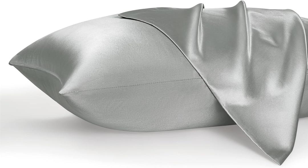 Bedsure Satin Pillowcases, Similar to Silk Pillow Cases Queen Size Set of 2, Cooling Pillow Case for Hot Sleepers with Envelope Closure, Gifts for Women Men, Silver Grey, 20x30 Inches