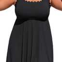 Charmo Women Plus Size Swim Dress Scalloped Square Neck One Piece Swimsuit Tummy Control Bathing Suit Rushed Swim Suits 2026 (2X, Black)