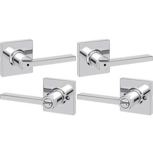 Kwikset Casey Interior Privacy Door Handle with Lock, Door Lever for Bathroom and Bedroom, Polished Chrome Reversible Keyless Turn Lock (Pack of 2)