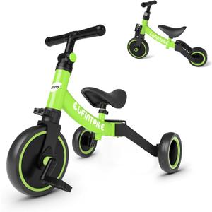 besrey 5 in 1 Toddler Bike for 1 Year to 4 Years Old Kids, Toddler Tricycle Kids Trikes Tricycle, Toys for Boy & Girl, Balance Training, Removable Pedals (Green)