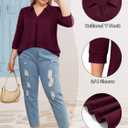 Amrto Womens Plus Size Shirts Collar Tops 3/4 Sleeve V Neck Blouse Loose Fit Soft Casual Business(XL) (Red)