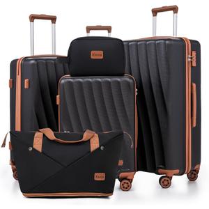 Luggage Sets 5 Piece Suitcases with Wheels,ABS Hard Case Suitcases with Spinner Wheels,Durable Travel Luggage(Black, 5 Piece Set(20"/24"/28"))