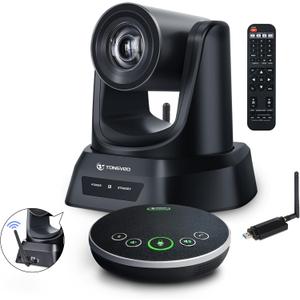 5.8GHz Wireless Conference Room Camera System | 3X 60fps PTZ Camera with Bluetooth Microphone, 50ft Range, Compatible with Zoom, Skype, OBS - Easy Setup for Worship and Online Meetings