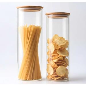 Glass Food Storage Jars with Airtight Lids, Tall Clear Glass Jar with Bamboo Lid, Airtight Food Canister (Round | 10+11 Inch)