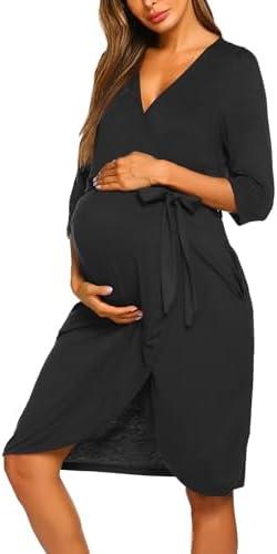 Ekouaer Maternity Robe Nursing Robes for Hospital Labor Delivery V Neck Pregnancy Bathrobe Womens Postpartum Nightgown, XL