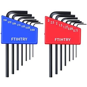FTIHTRY 14pcs Mini Hex Key Allen wrench Set, Metric(0.7-3mm) and SAE(0.028-7/64"), Chrome Vanadium Steel