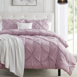 Nestl California King Duvet Cover Dusty Purple - Soft Double Brushed Duvet Set with Button Closure & Corner Ties, 3 Piece Luxurious Pinch Pleated Duvet Cover Set 104x98 Inches with 2 Pillow Shams