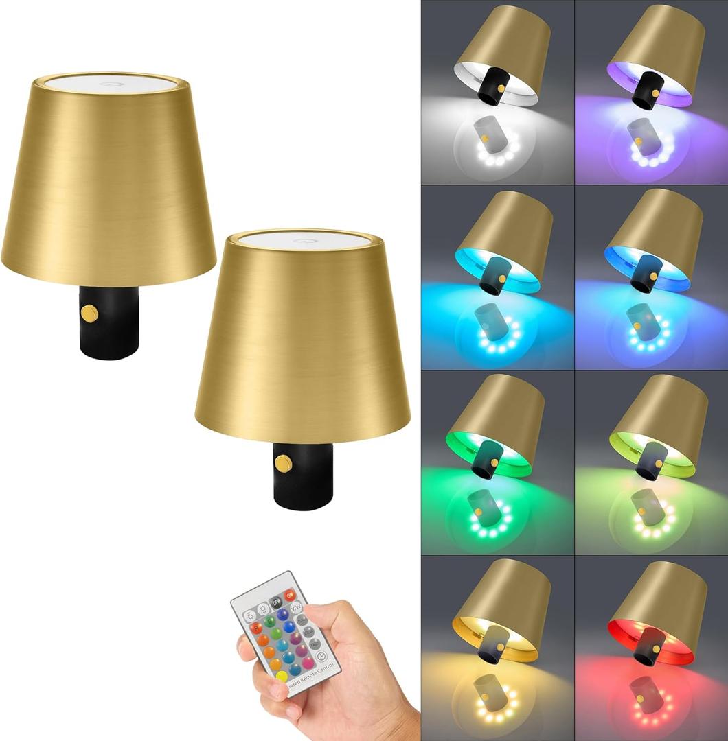 Wine Bottle Lights,2025 Upgraded Bottle Lamp,Rechargeable Wireless Bottle Light with Remote, RGBW Multicolor+3 Color Temperature Wine Battery Light for Bar, Bedside, Restaurant (Gold, 2 Pack)