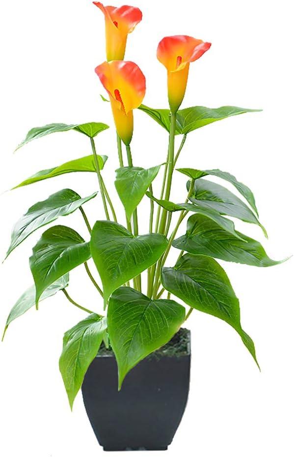 Artificial Flower Plants Calla Lily Faux Small Potted Plant with Black Pot Fake Bonsai Flower for Home, Office, Indoor and Outdoor Occasions Decor (Orange Fake Flower)